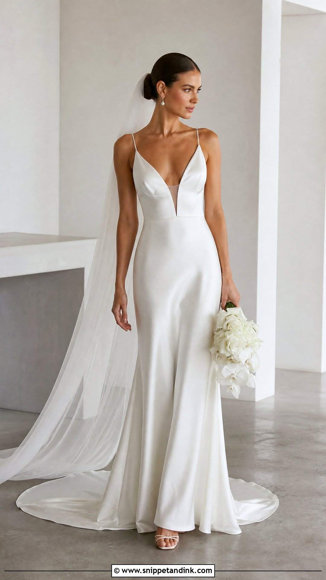 Satin Slip Plunging Neckline Wedding Dress - Snippet and Ink - 20 Plunging Neckline Wedding Dress Ideas