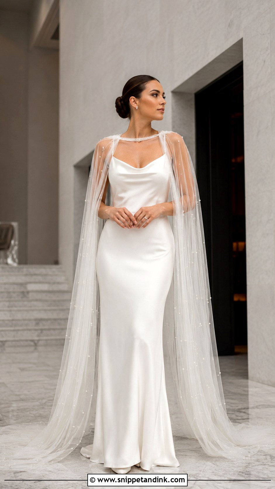 Satin Slip Wedding Dress With Cape - Snippet and Ink - 20 Satin Slip Wedding Dress Ideas