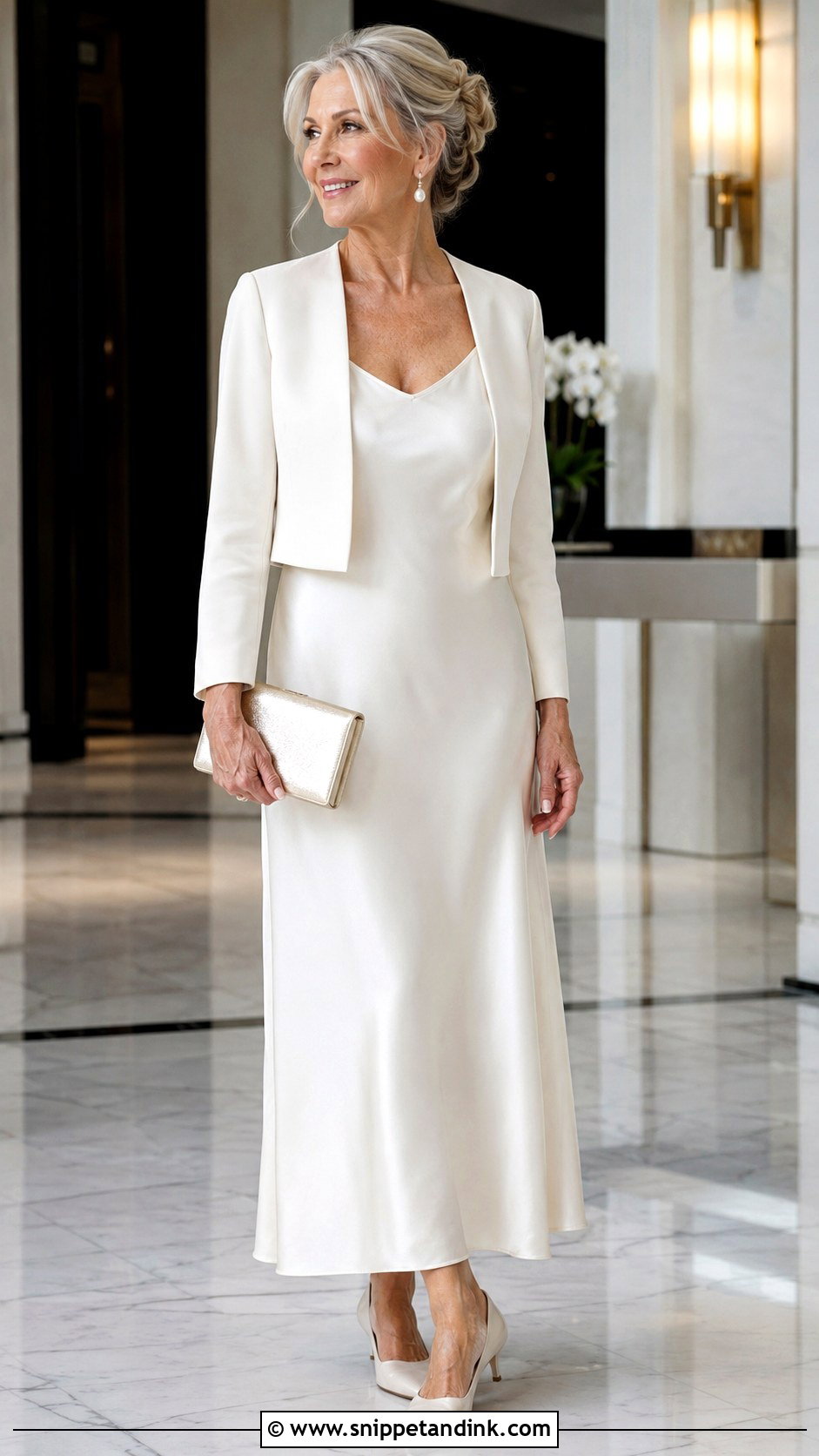 Satin Slip Wedding Dress With Cropped Jacket - Snippet and Ink - 20 Casual Wedding Dress for Second Marriage Older Bride Ideas