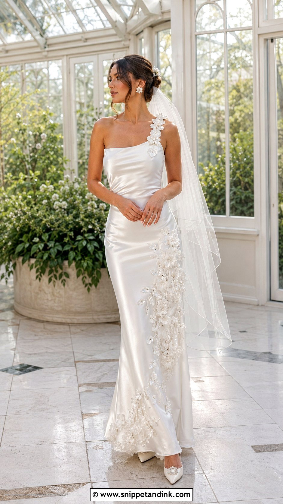 Satin Slip Wedding Dress With Floral Applique - Snippet and Ink - 20 Satin Slip Wedding Dress Ideas