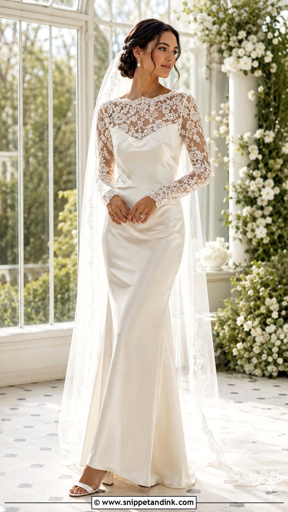 Satin Slip Wedding Dress With Lace Sleeves - Snippet and Ink - 20 Satin Slip Wedding Dress Ideas