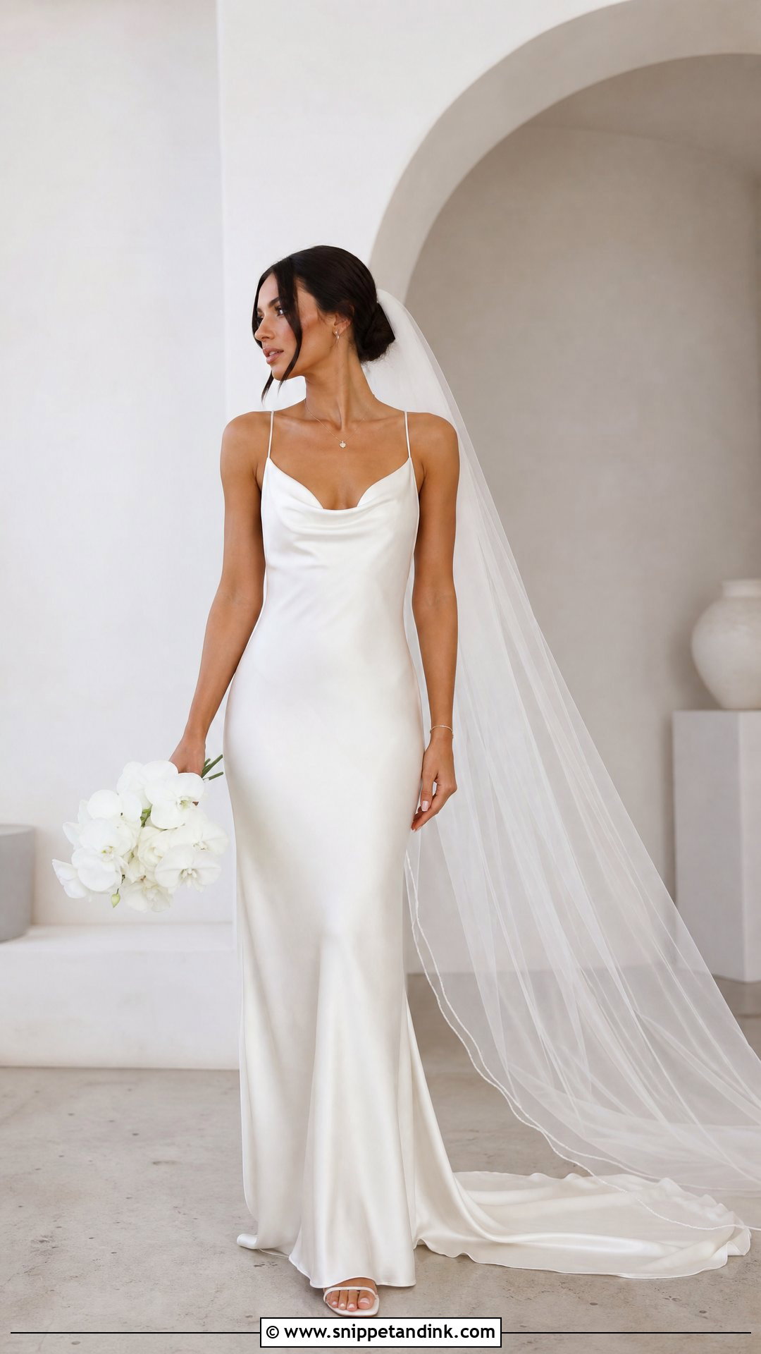 Satin Slip Wedding Dress With Low Bun - Snippet and Ink - 25 Gorgeous Wedding Dress Ideas