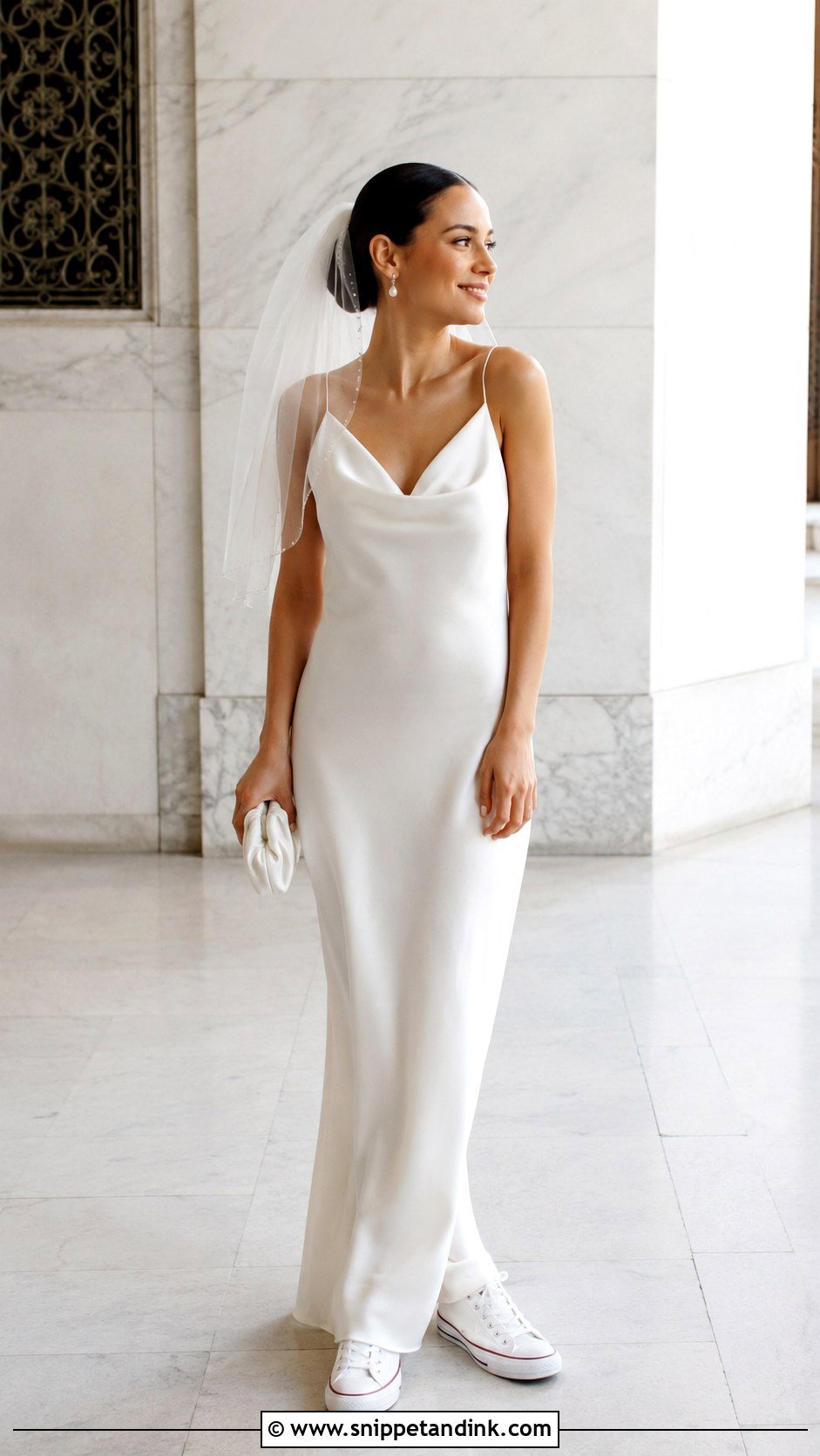 Satin Slip Wedding Dress With Low Top Converse - Snippet and Ink - 20 Wedding Dress with Converse Ideas