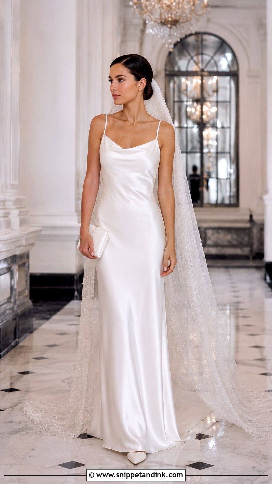 Satin Slip Wedding Dress With Statement Veil - Snippet and Ink - 20 Satin Slip Wedding Dress Ideas