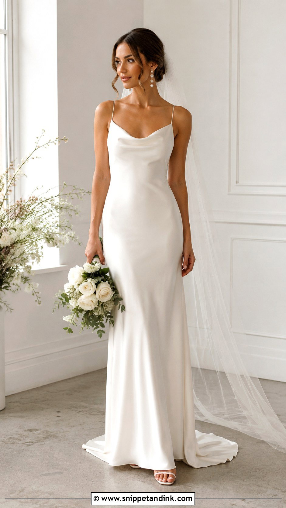 Satin Slip Wedding Dress With Strappy Heels - Snippet and Ink - 25 Tight Wedding Dresses