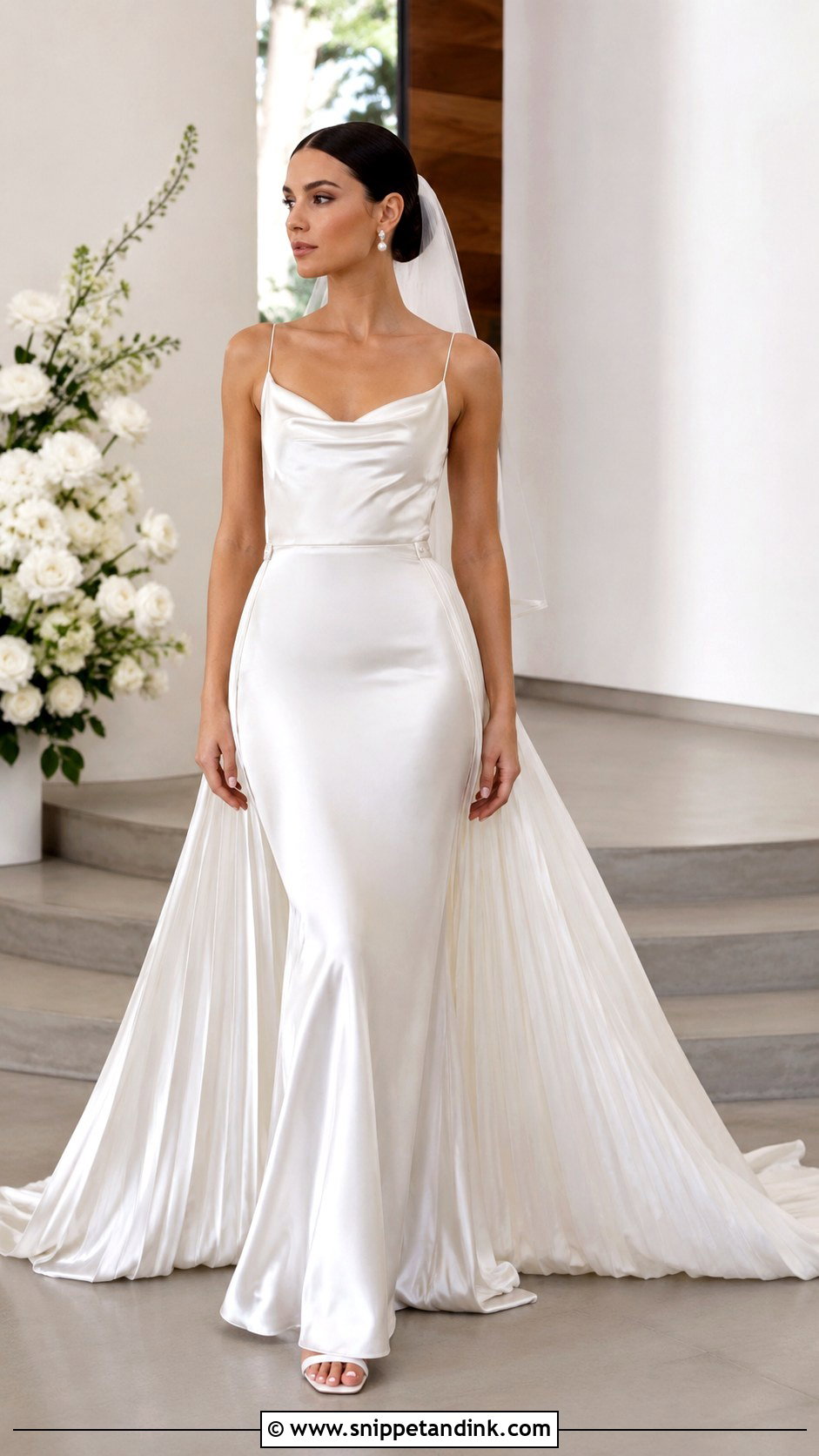 Satin Slip Wedding Gown With Detachable Train - Snippet and Ink - 20 2 Way Wedding Gown Ideas