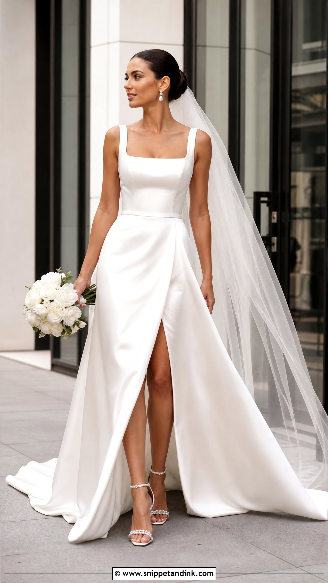 Satin Slit Thick Strap Wedding Dress - Snippet and Ink - 20 Thick Strap Wedding Dress Ideas