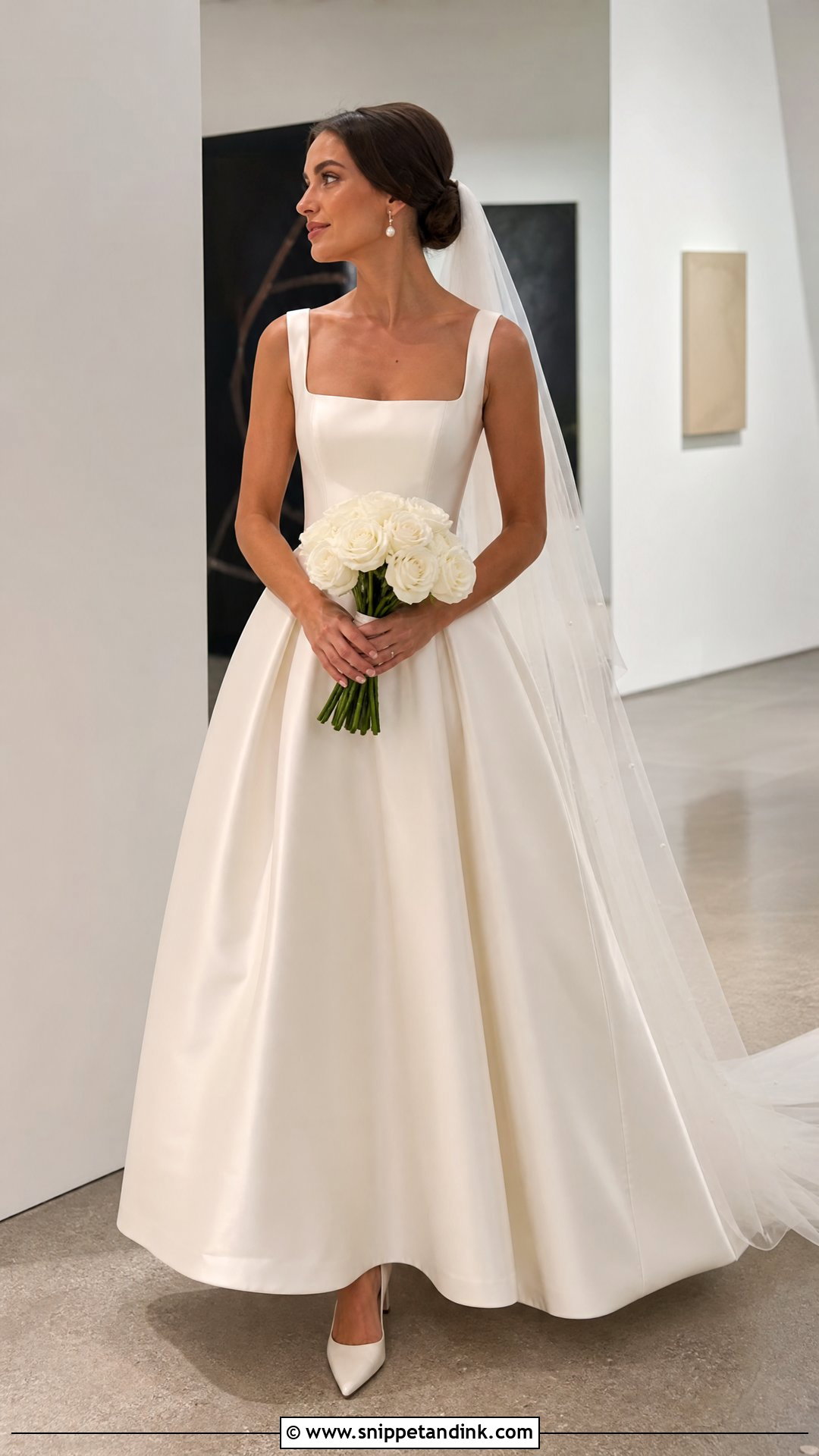 Satin Square Neck A Line Wedding Dress - Snippet and Ink - 20 Square Neck Wedding Dress Aline Ideas