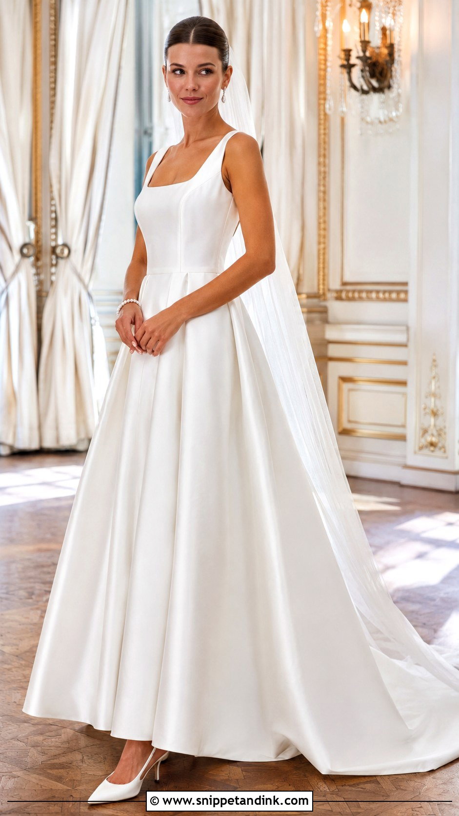 Satin Square Neck A Line Wedding Dress - Snippet and Ink - 20 Square Neck a Line Wedding Dress Ideas