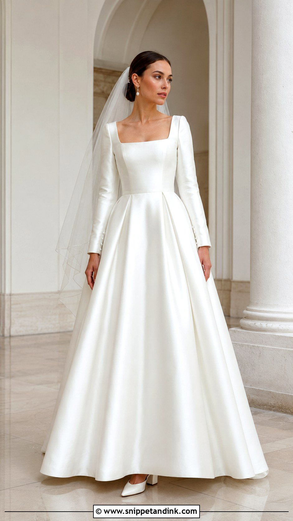 Satin Square Neck Princess Wedding Dress - Snippet and Ink - 20 Long Sleeve Princess Wedding Dress Ideas