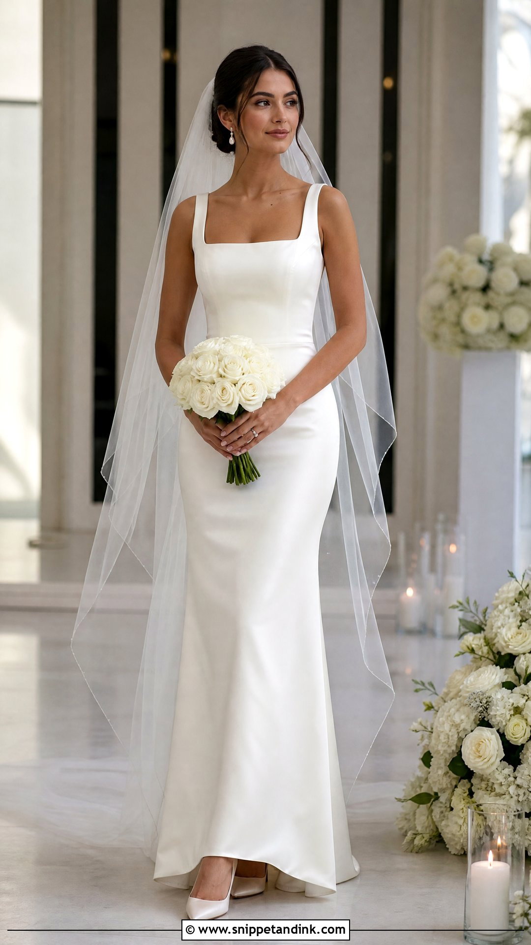 Satin Square Neck Sheath Wedding Gown - Snippet and Ink - 20 Sheath Wedding Gown Ideas