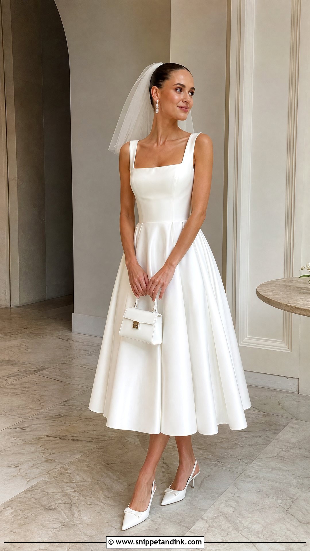 Satin Square Neck Tea Length Wedding Dress - Snippet and Ink - 20 Tea Length Wedding Dresses