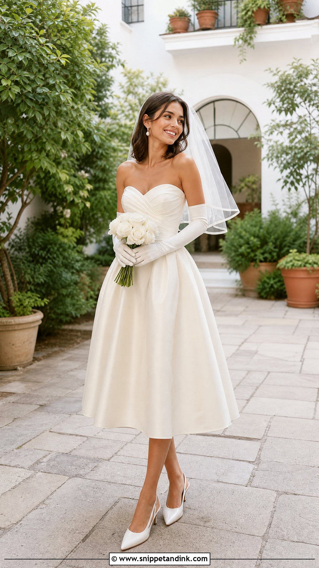 Satin Tea Length Wedding Dress With Elbow Gloves - Snippet and Ink - 20 Satin Wedding Dress with Gloves Ideas