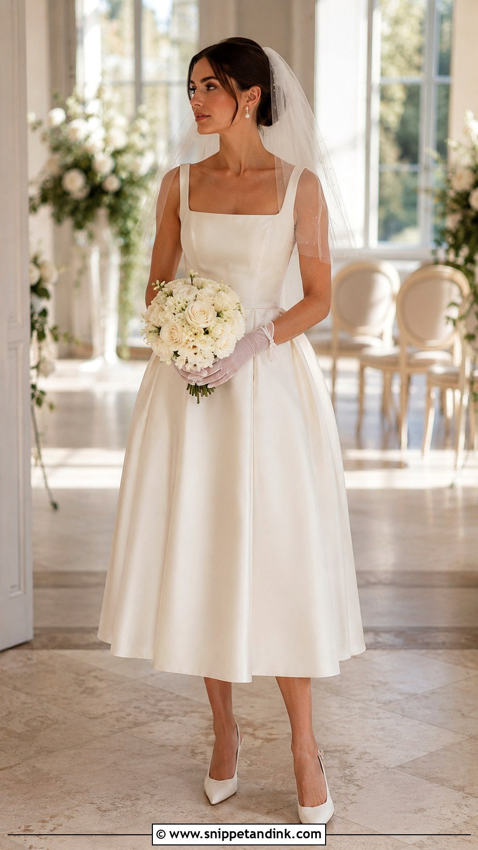 Satin Tea Length Wedding Dress With Pumps - Snippet and Ink - 20 Classy Elegant Satin Wedding Dress Ideas