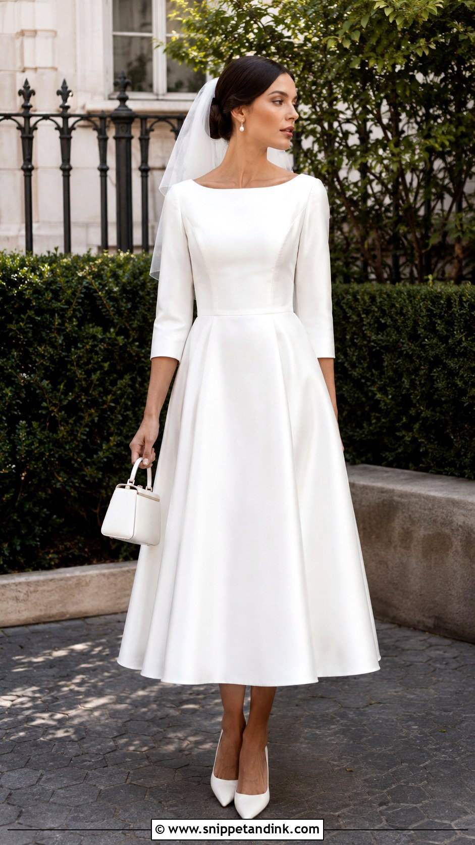 Satin Tea Length Wedding Dress With Sleeves - Snippet and Ink - 25 Satin Wedding Dress with Sleeves