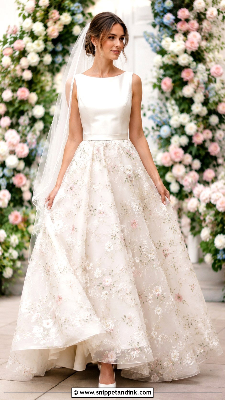 Satin Top And Floral Skirt Wedding Dress - Snippet and Ink - 25 Top and Skirt Wedding Dress Ideas
