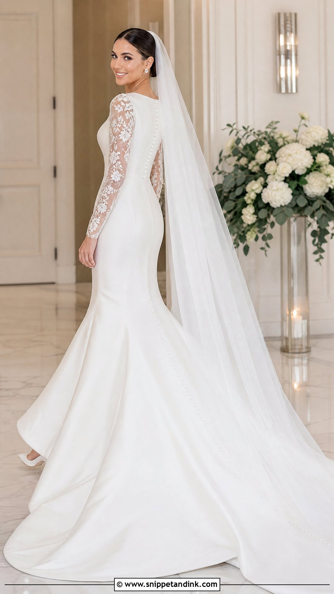 Satin Trumpet Wedding Dress With Lace Sleeves - Snippet and Ink - 20 Trumpet Wedding Dress with Sleeves