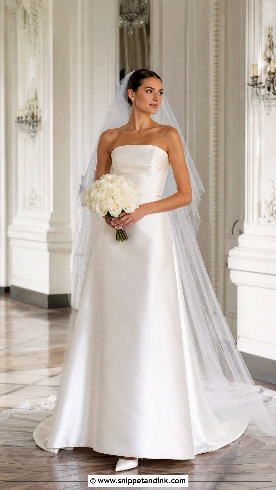 Satin Tube Wedding Dress With Cathedral Veil - Snippet and Ink - 20 Tube Wedding Dress Ideas