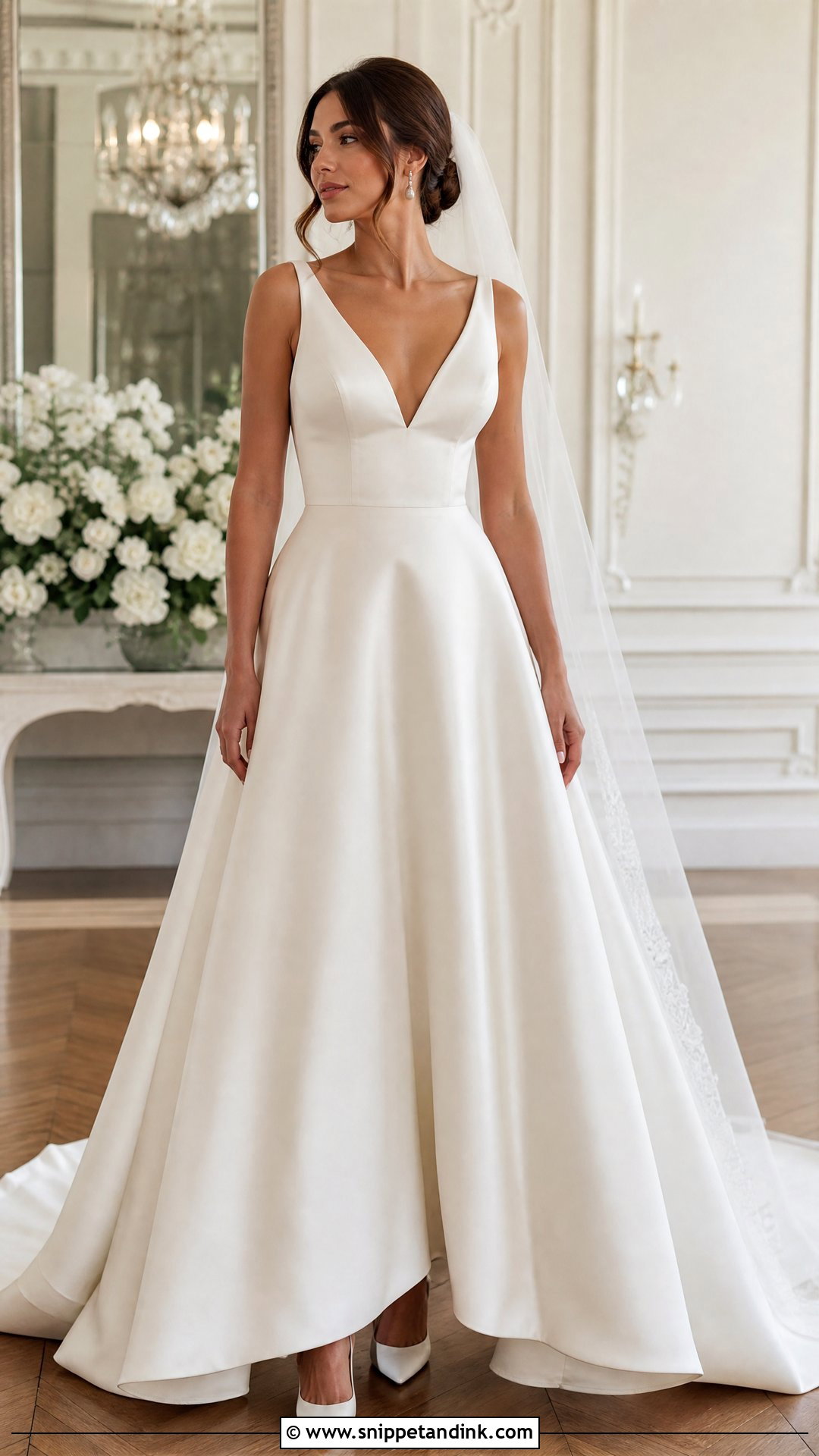 Satin V Neck A Line Wedding Dress - Snippet and Ink - 20 V Neckline Wedding Dress Ideas