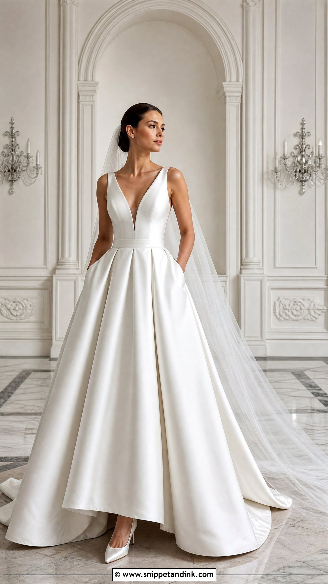 Satin V Neck Ball Gown Wedding Dress - Snippet and Ink - 20 Wedding Dresses for Inverted Triangle