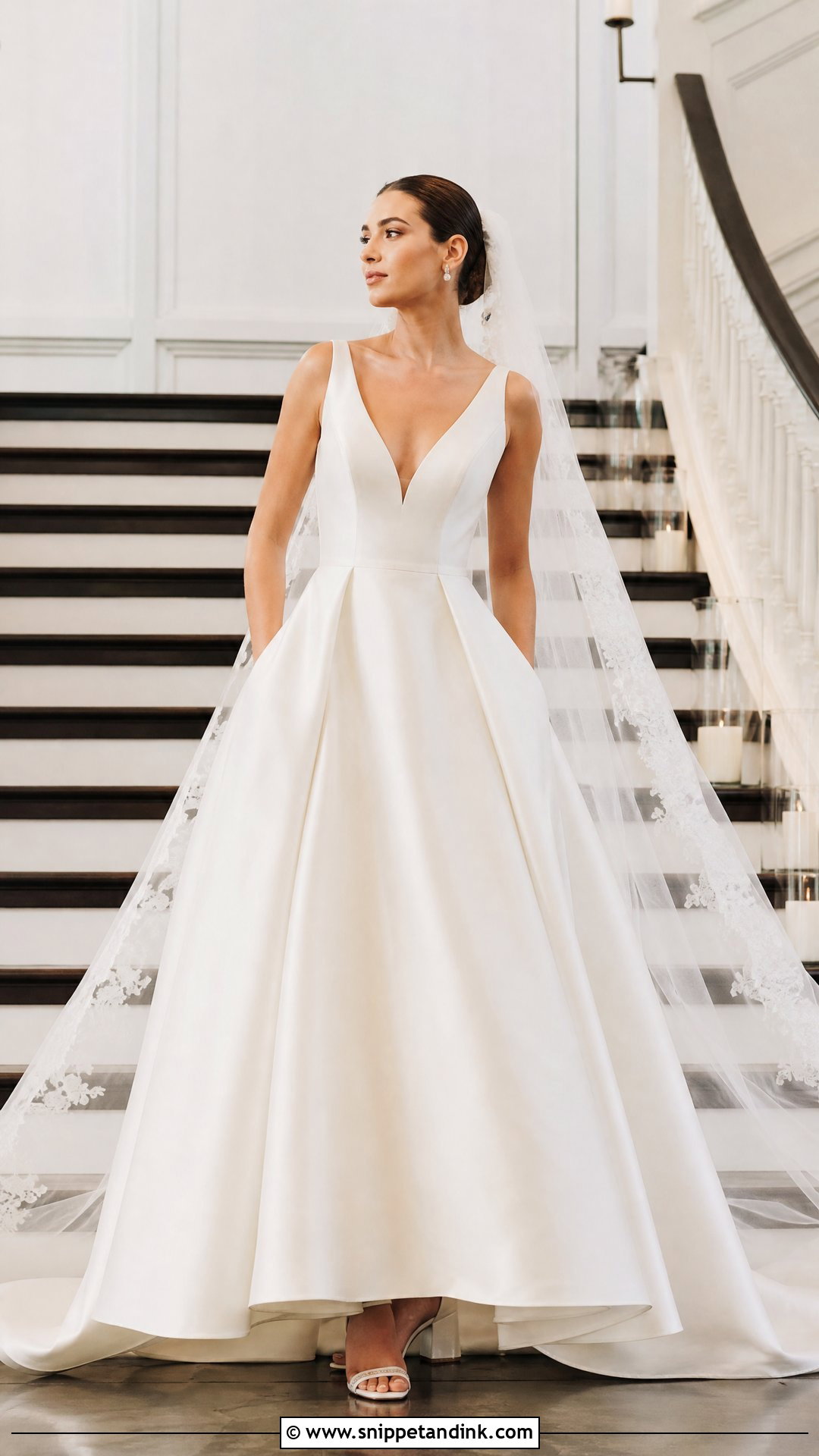 Satin V Neck Ball Gown - Snippet and Ink - 20 V Neck Bridal Gown Ideas