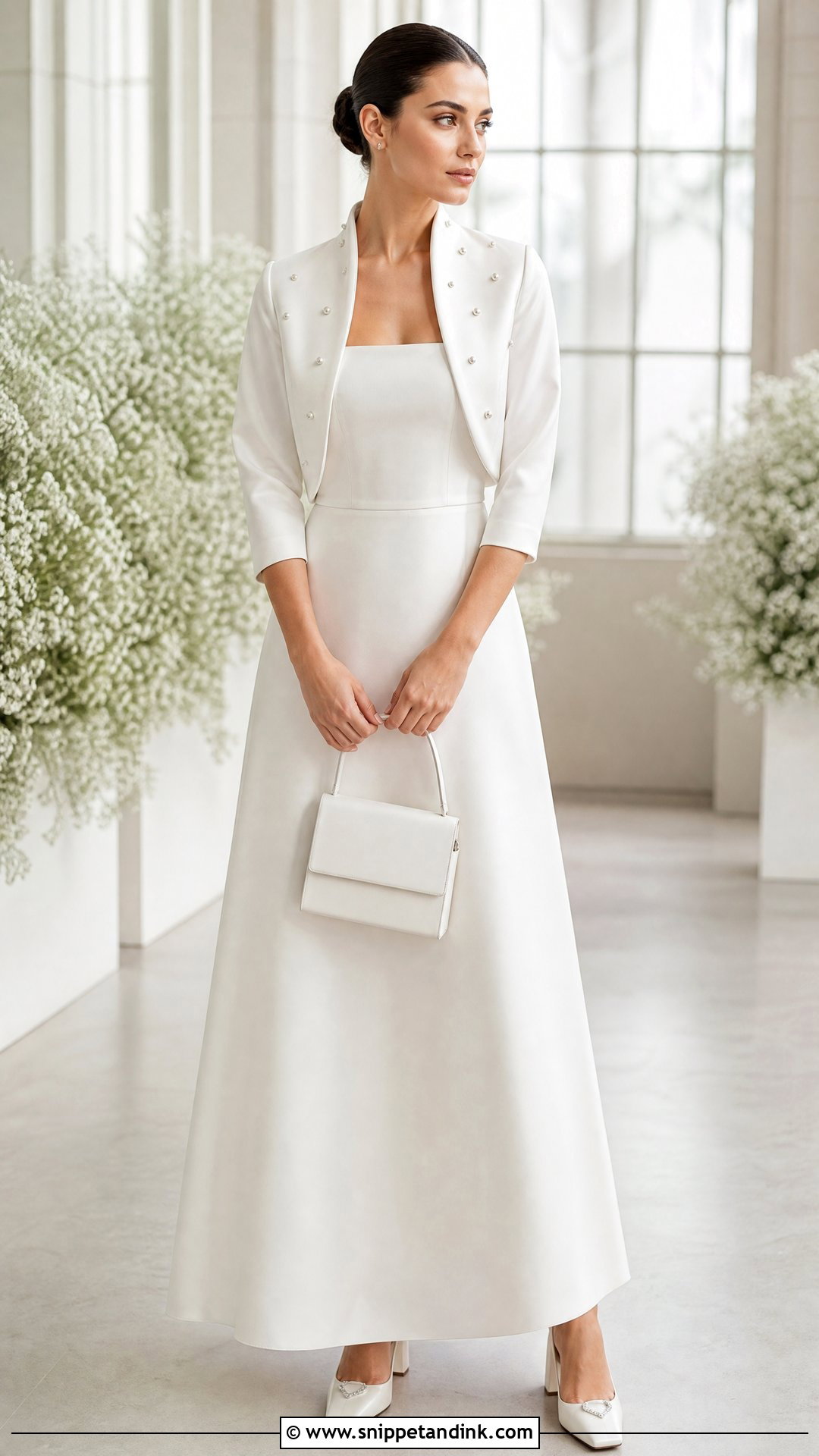 Satin Wedding Bolero Jacket With A Line Dress - Snippet and Ink - 20 Wedding Bolero Jacket Ideas