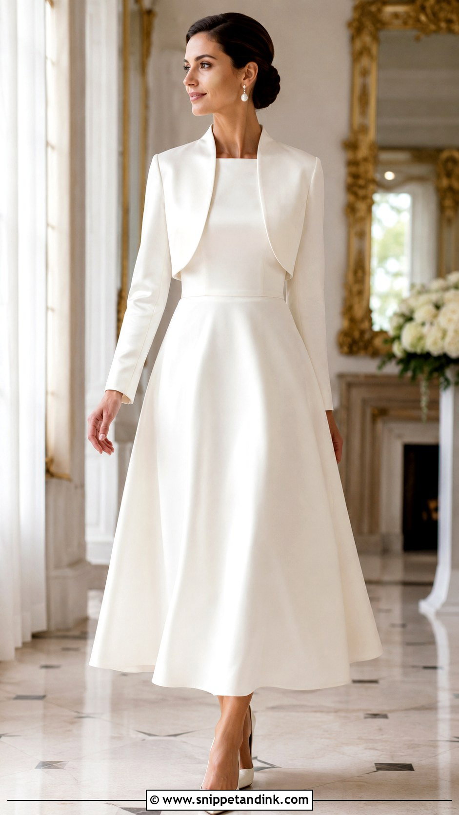 Satin Wedding Bolero With A Line Dress - Snippet and Ink - 25 Wedding Bolero Ideas