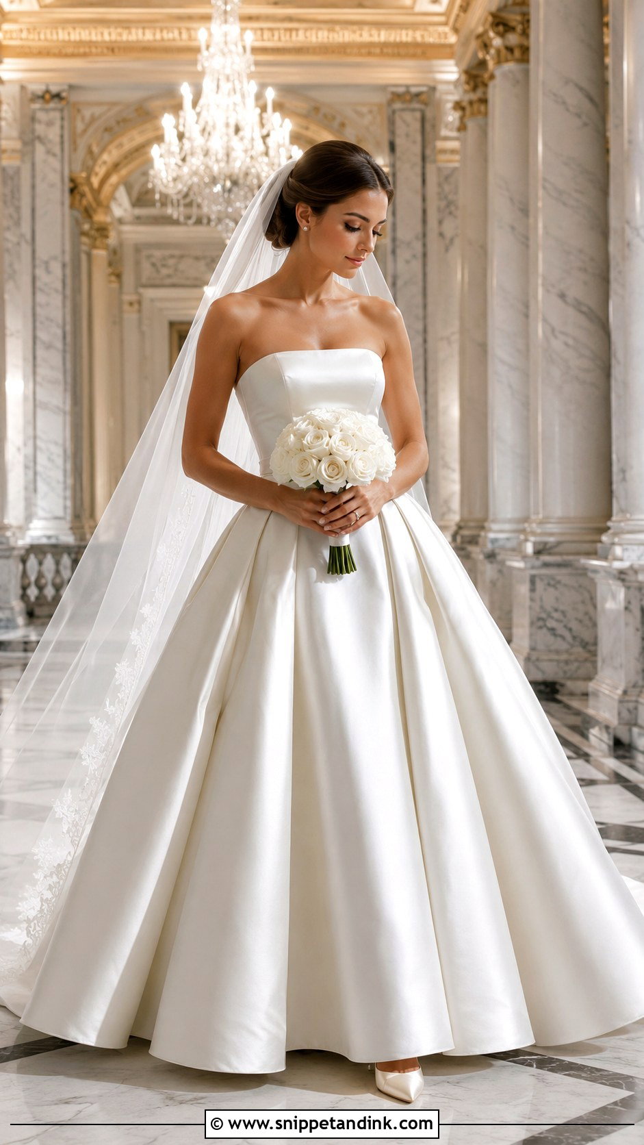 Satin Wedding Dress Ballgown With Cathedral Veil - Snippet and Ink - 25 Extravagant Wedding Dress Ballgown Ideas
