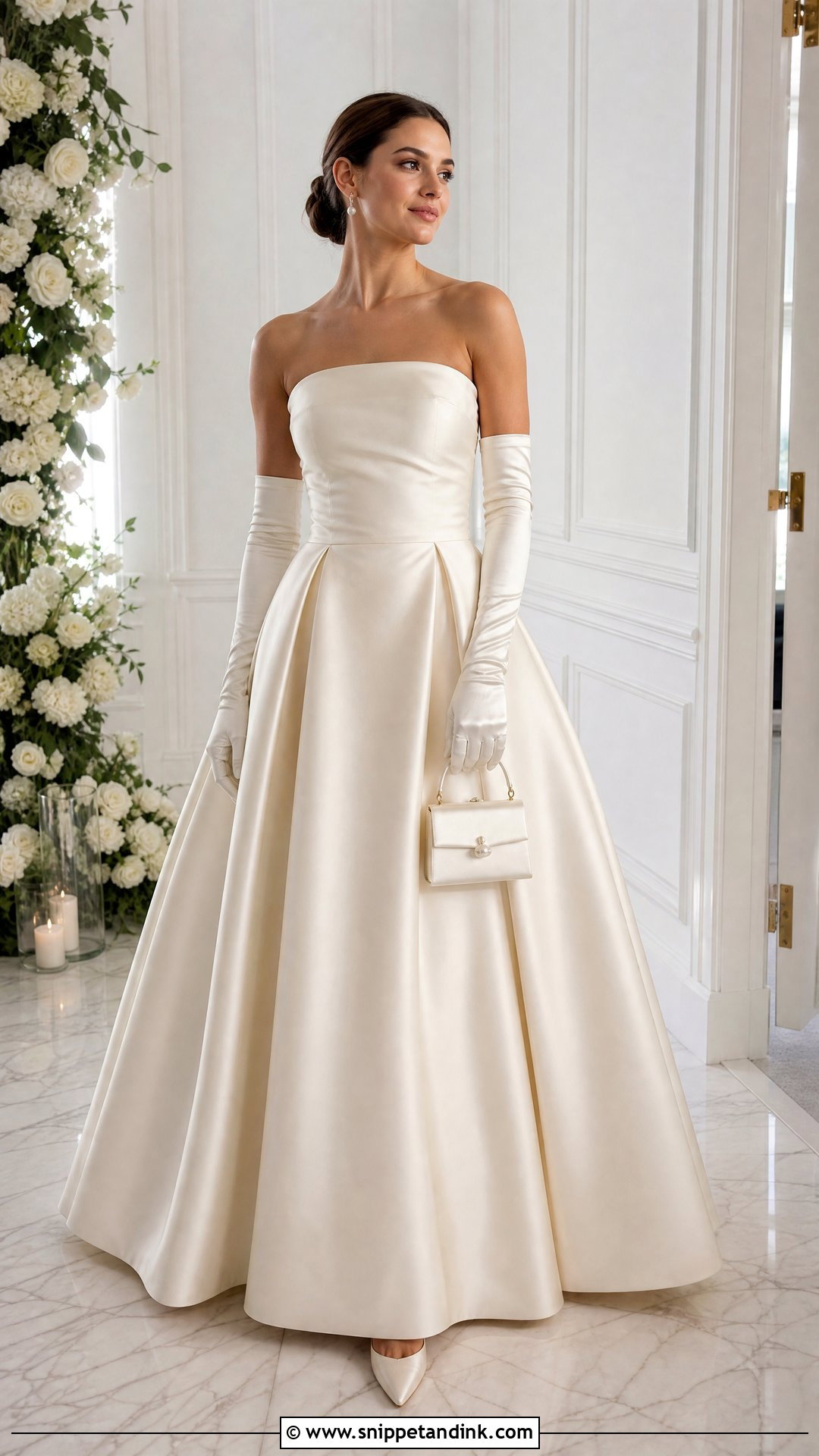 Satin Wedding Dress Gloves With Strapless Ball Gown - Snippet and Ink - 25 Wedding Dress Gloves Ideas