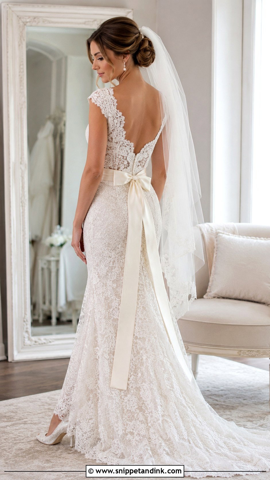 Satin Wedding Dress Sash With Lace Gown - Snippet and Ink - 20 Wedding Dress Belt Ideas