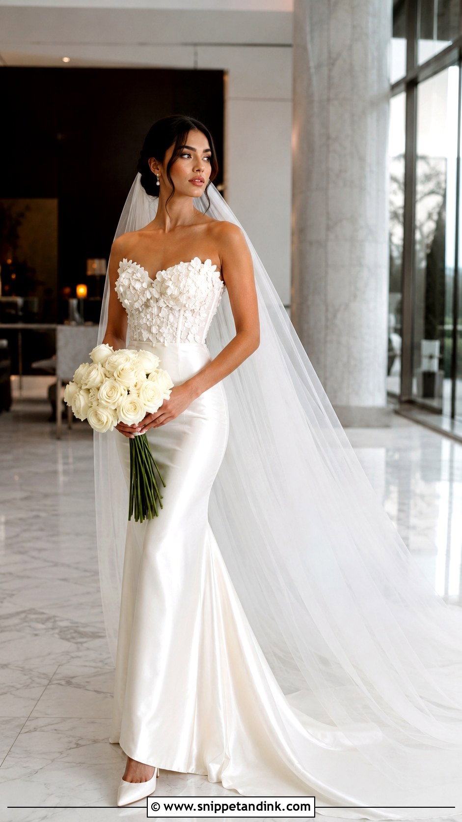 Satin Wedding Dress With 3D Flower Bodice - Snippet and Ink - 20 3D Flower Wedding Dress Ideas