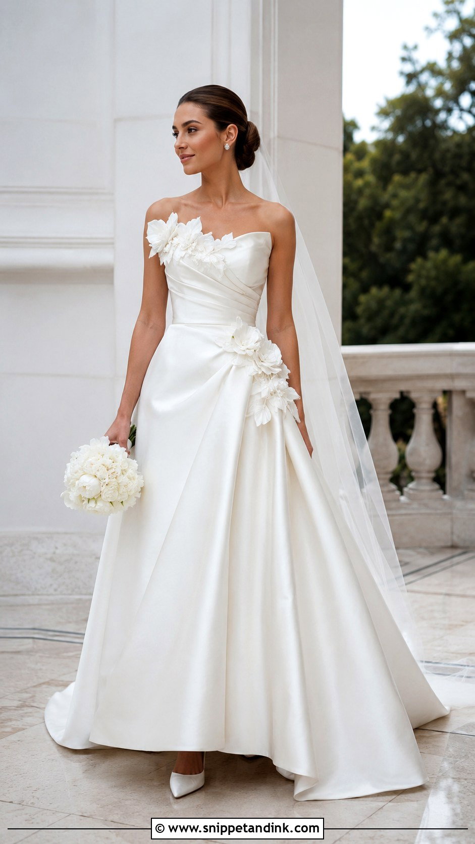 Satin Wedding Dress With Applique Flowers - Snippet and Ink - 20 Applique Wedding Dress Ideas