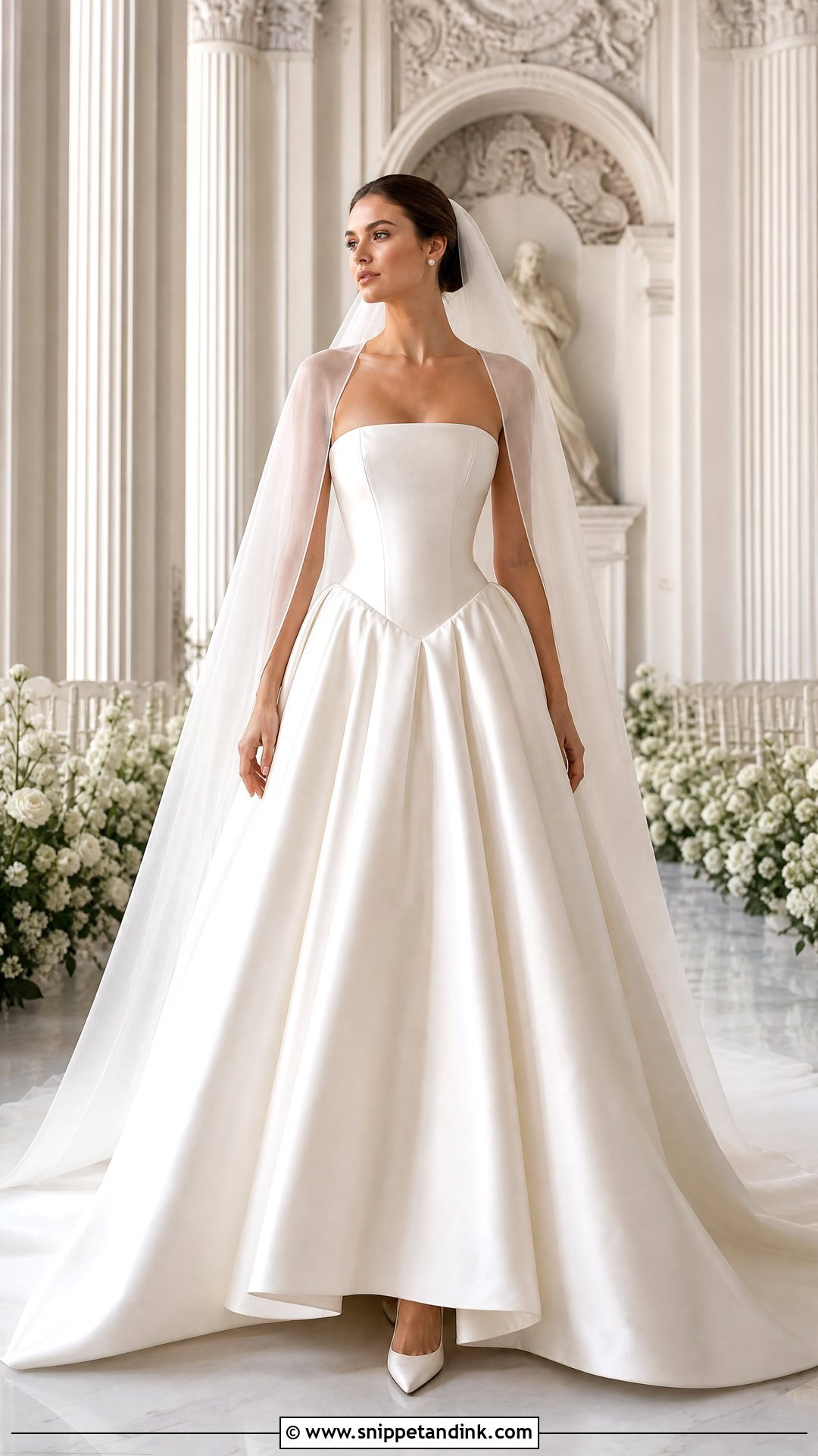 Satin Wedding Dress With Basque Waist Cape Sleeves - Snippet and Ink - 20 Wedding Dress with Cape Sleeves