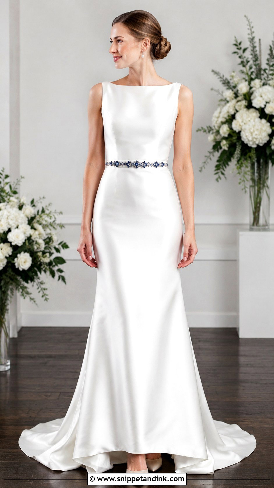 Satin Wedding Dress With Blue Belt - Snippet and Ink - 25 Wedding Dress with Blue Accents Ideas