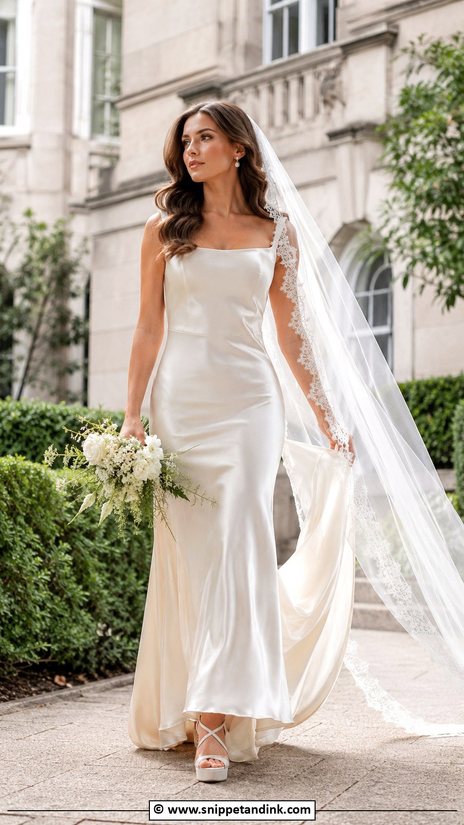Satin Wedding Dress With Boho Veil - Snippet and Ink - 30 70s Wedding Dress Ideas