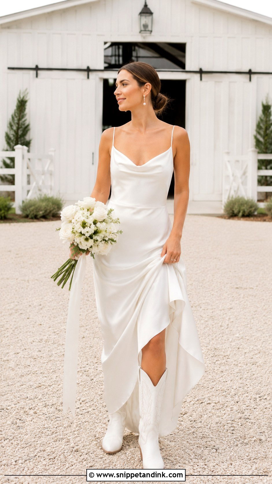 Satin Wedding Dress With Boots - Snippet and Ink - 25 Country Wedding Dresses with Boots