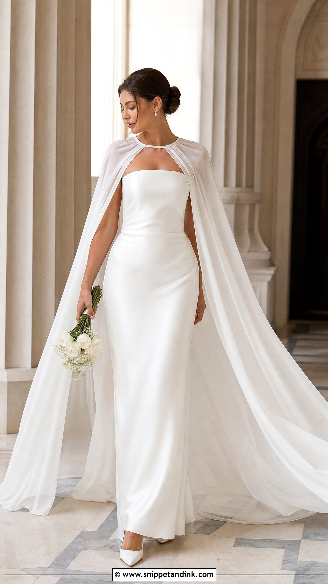 Satin Wedding Dress With Bridal Cape - Snippet and Ink - 20 Plain Satin Wedding Dress Ideas