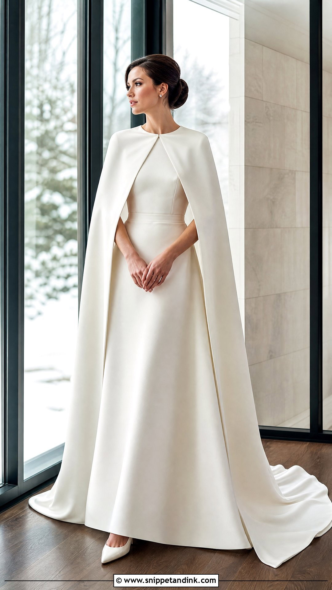 Satin Wedding Dress With Cape - Snippet and Ink - 20 Winter Wonderland Wedding Dress Ideas