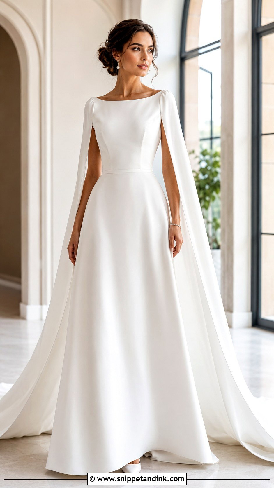 Satin Wedding Dress With Cape Sleeves - Snippet and Ink - 20 Classy Satin Wedding Dress Ideas