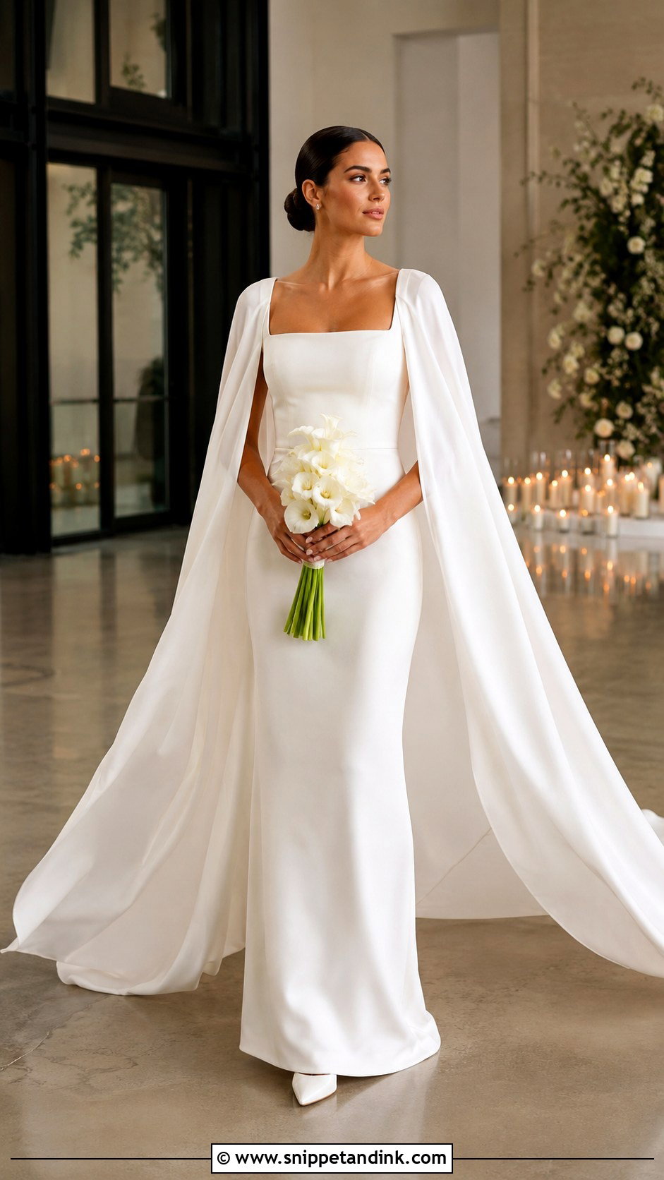 Satin Wedding Dress With Cape Sleeves - Snippet and Ink - 20 Classy Elegant Satin Wedding Dress Ideas