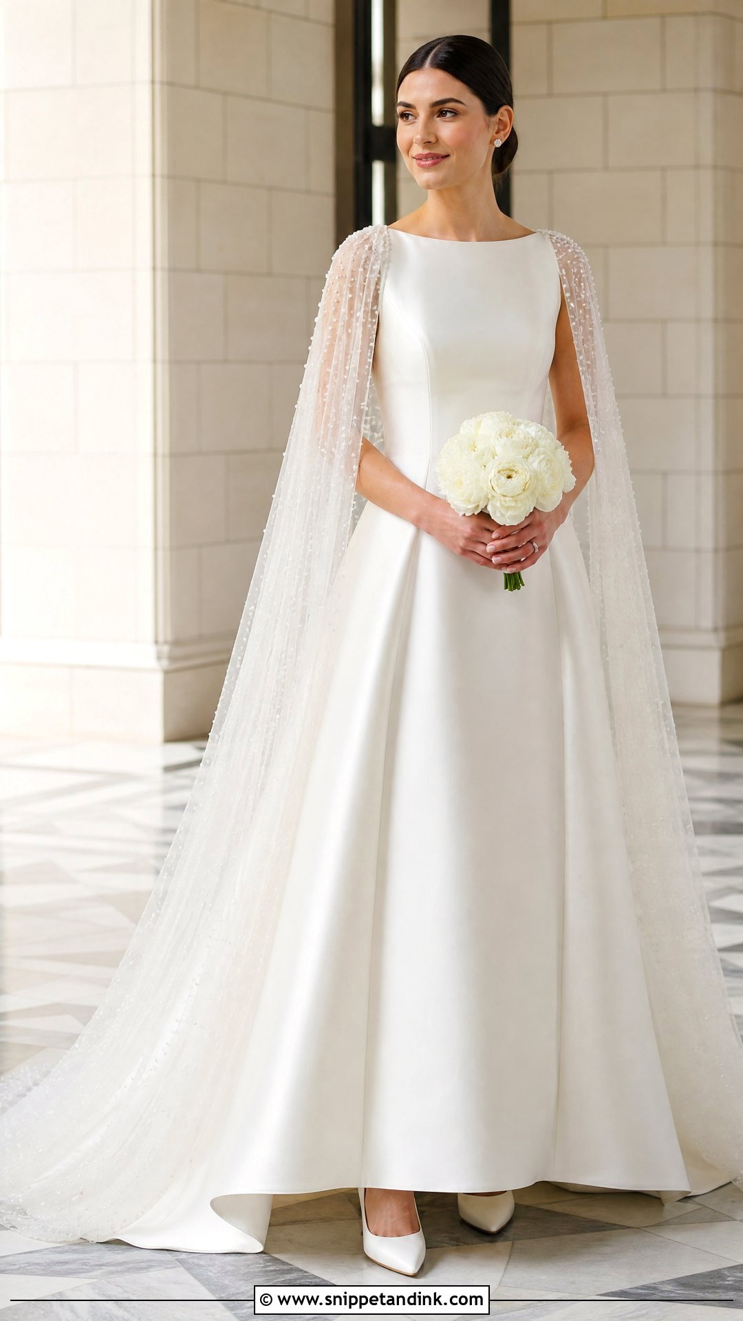 Satin Wedding Dress With Cape Veil - Snippet and Ink - 20 Angelic Wedding Dress Ideas