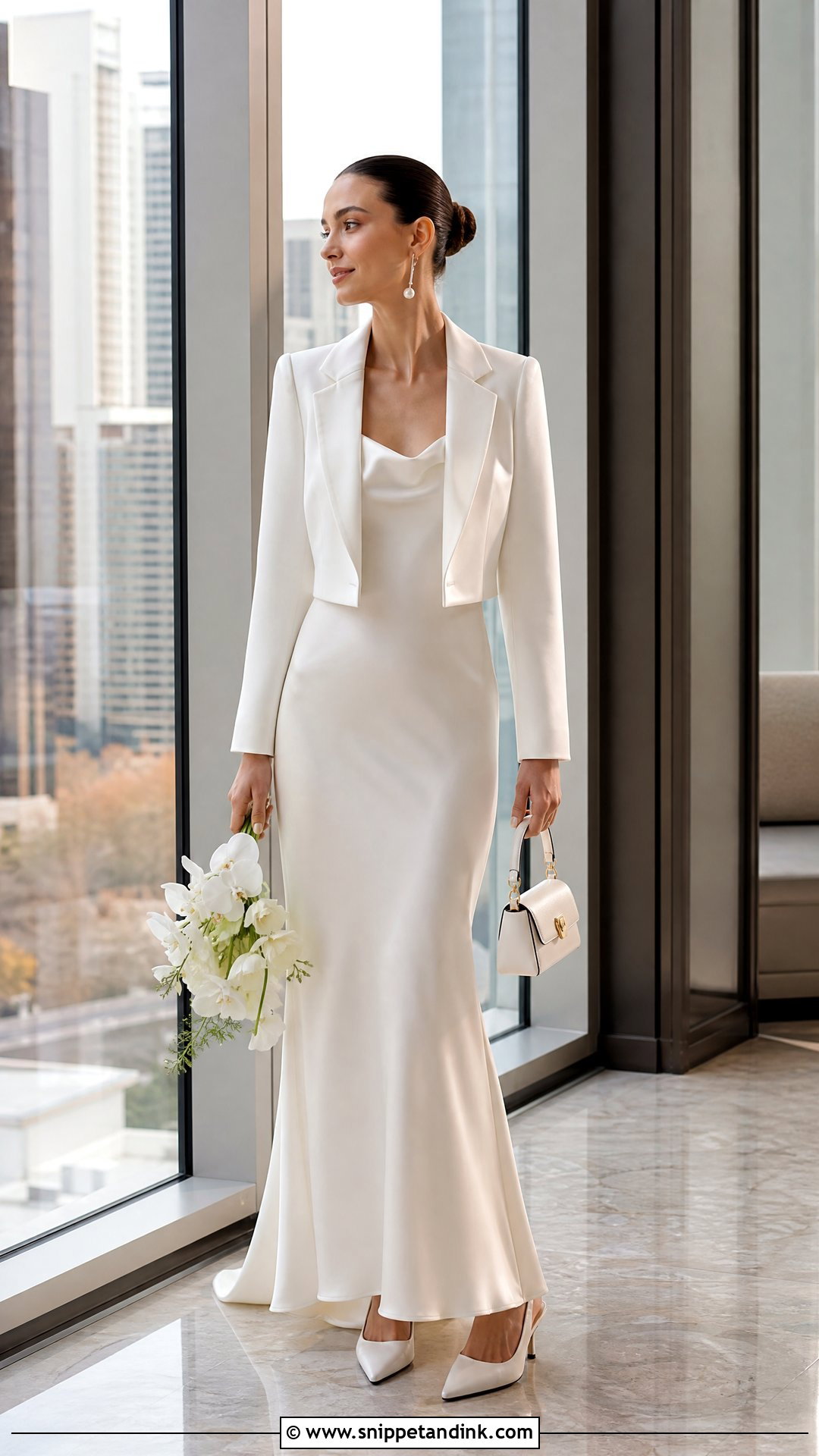 Satin Wedding Dress With Cropped Blazer - Snippet and Ink - 20 Wedding Dress with Blazer Ideas