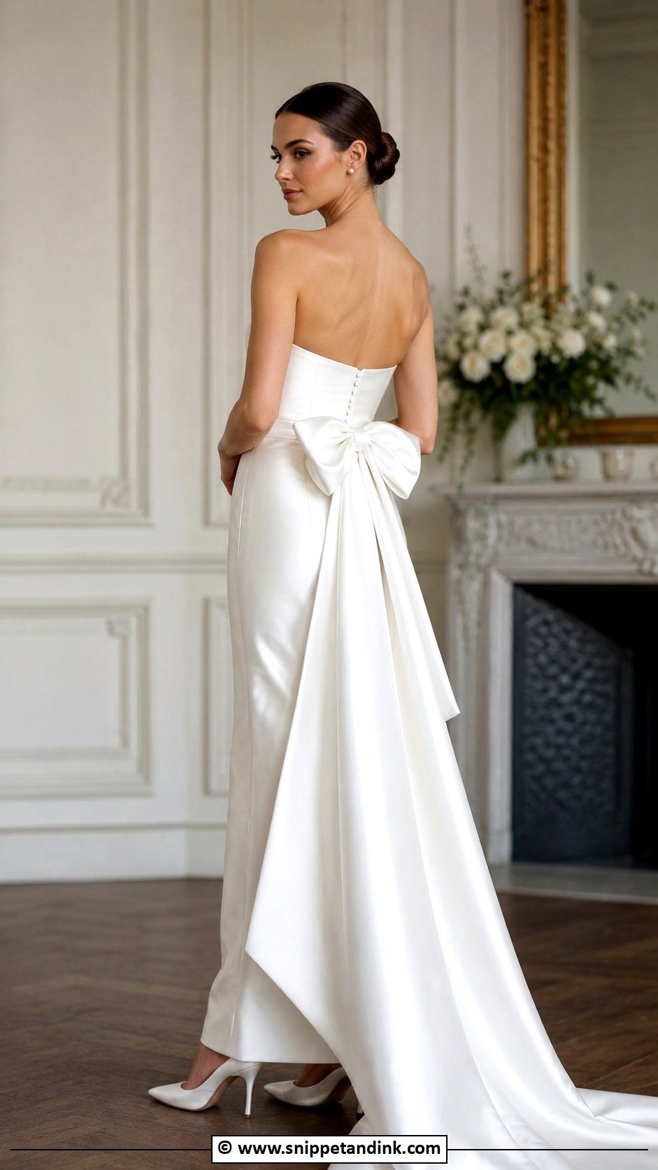 Satin Wedding Dress With Detachable Bow - Snippet and Ink - 30 2 in 1 Wedding Dress Ideas