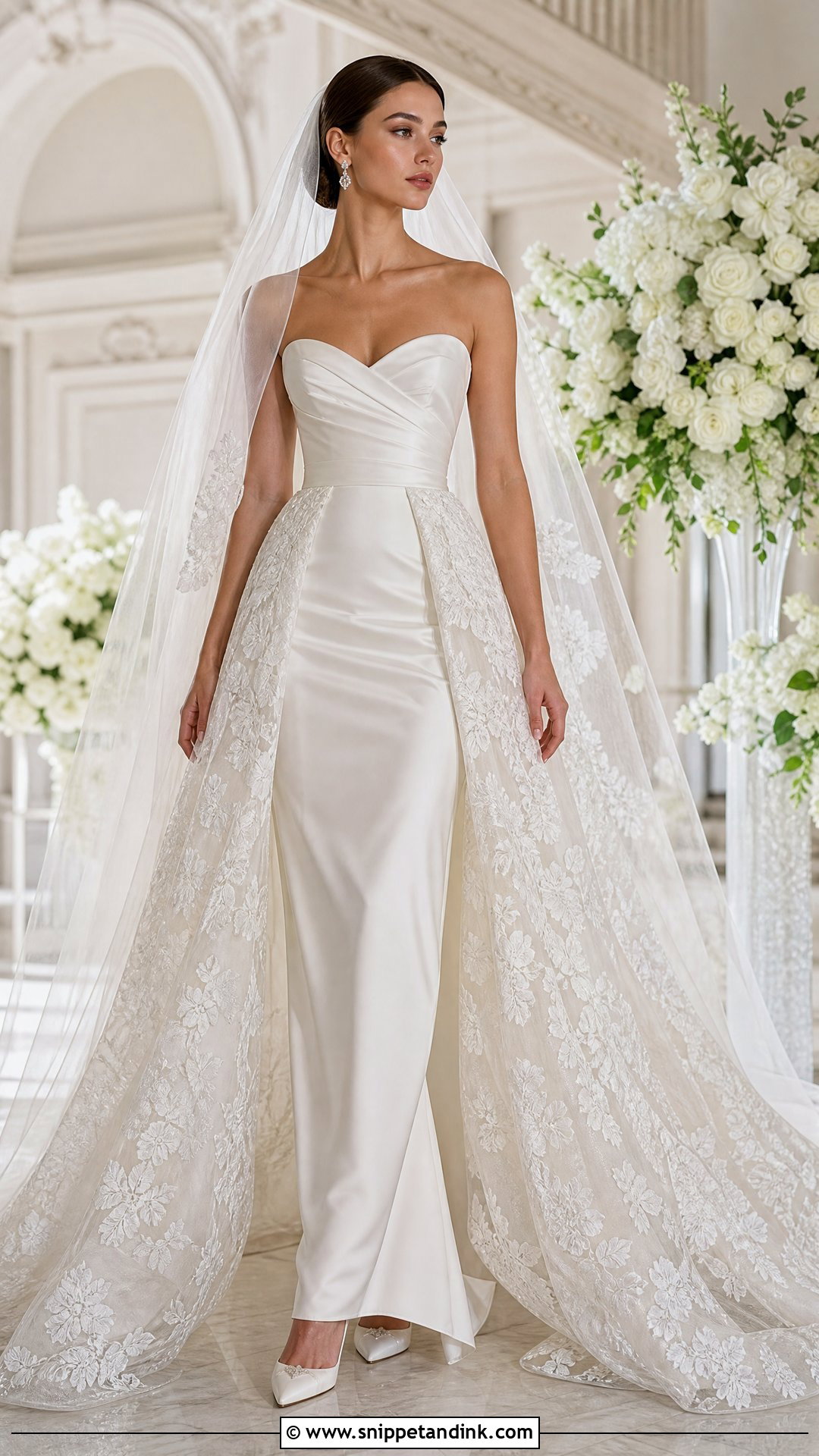 Satin Wedding Dress With Detachable Lace Overskirt - Snippet and Ink - 20 Satin and Lace Wedding Dresses