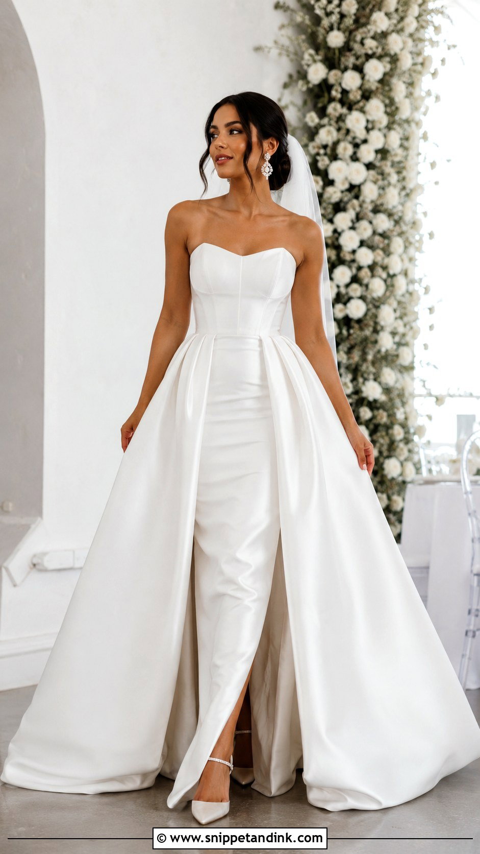 Satin Wedding Dress With Detachable Overskirt - Snippet and Ink - 25 Classic Satin Wedding Dress Ideas