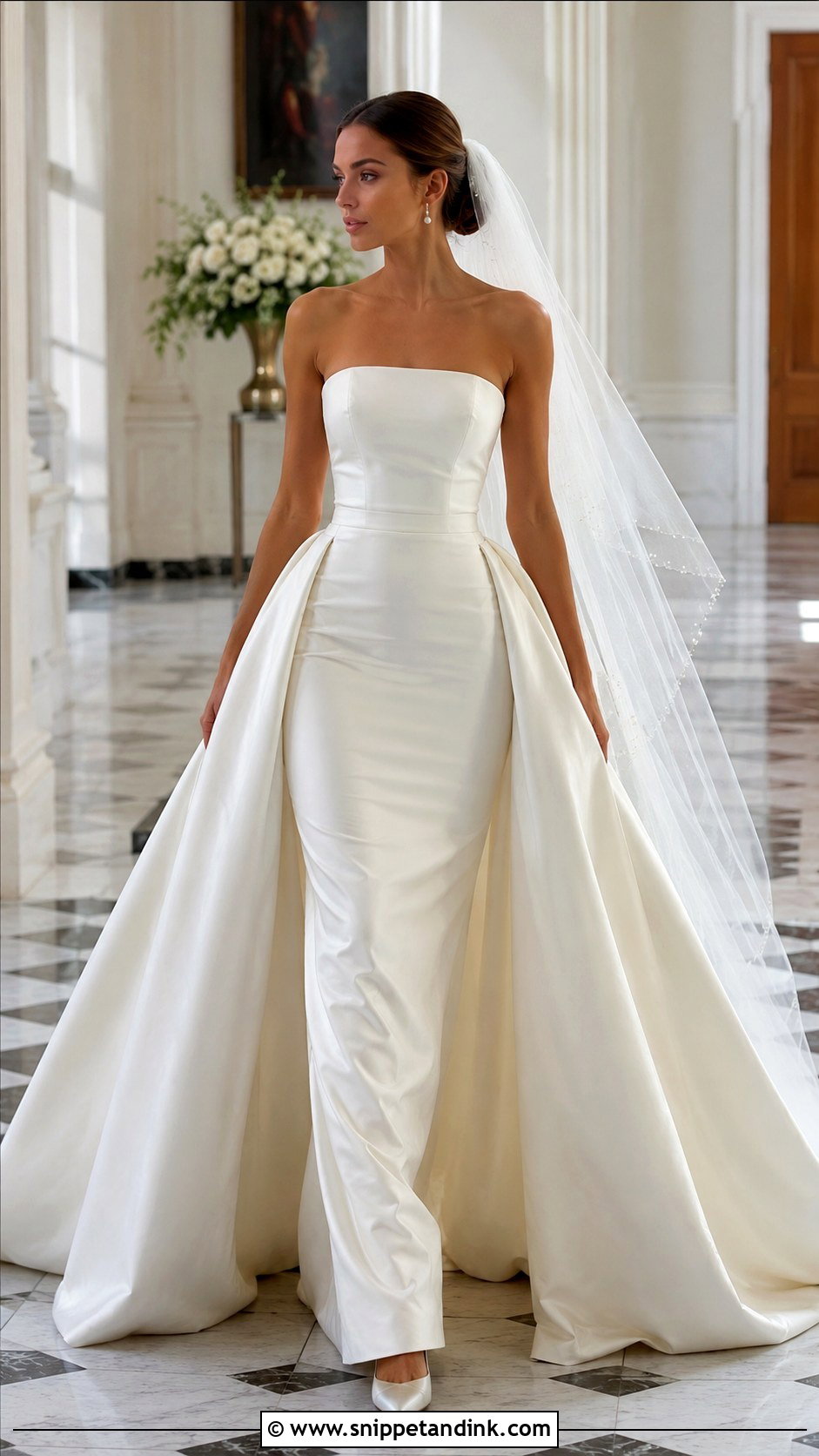 Satin Wedding Dress With Detachable Train - Snippet and Ink - 20 Vintage Satin Wedding Dress Ideas