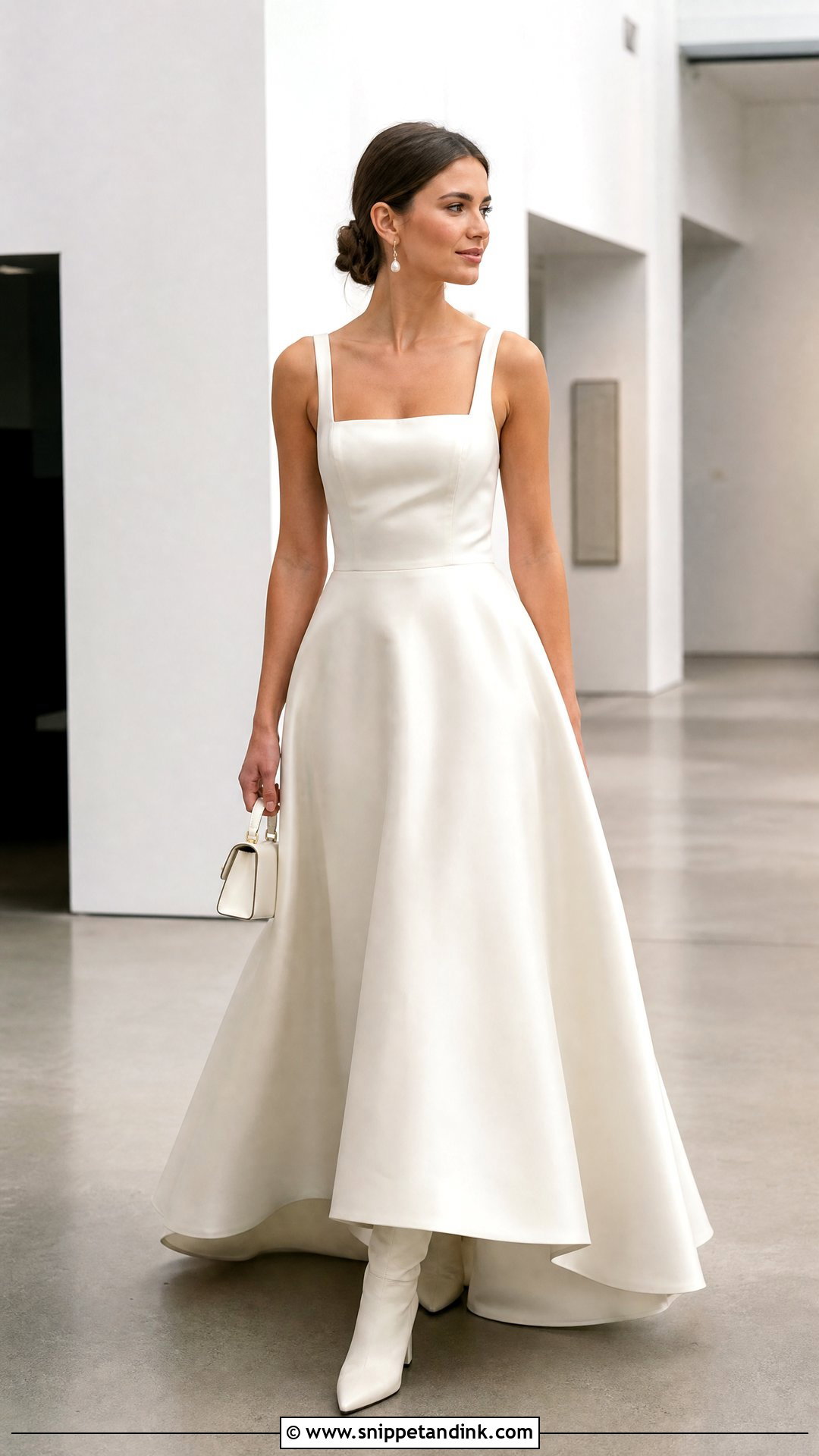 Satin Wedding Dress With Ivory Ankle Boots - Snippet and Ink - 20 Wedding Dress Boots Ideas
