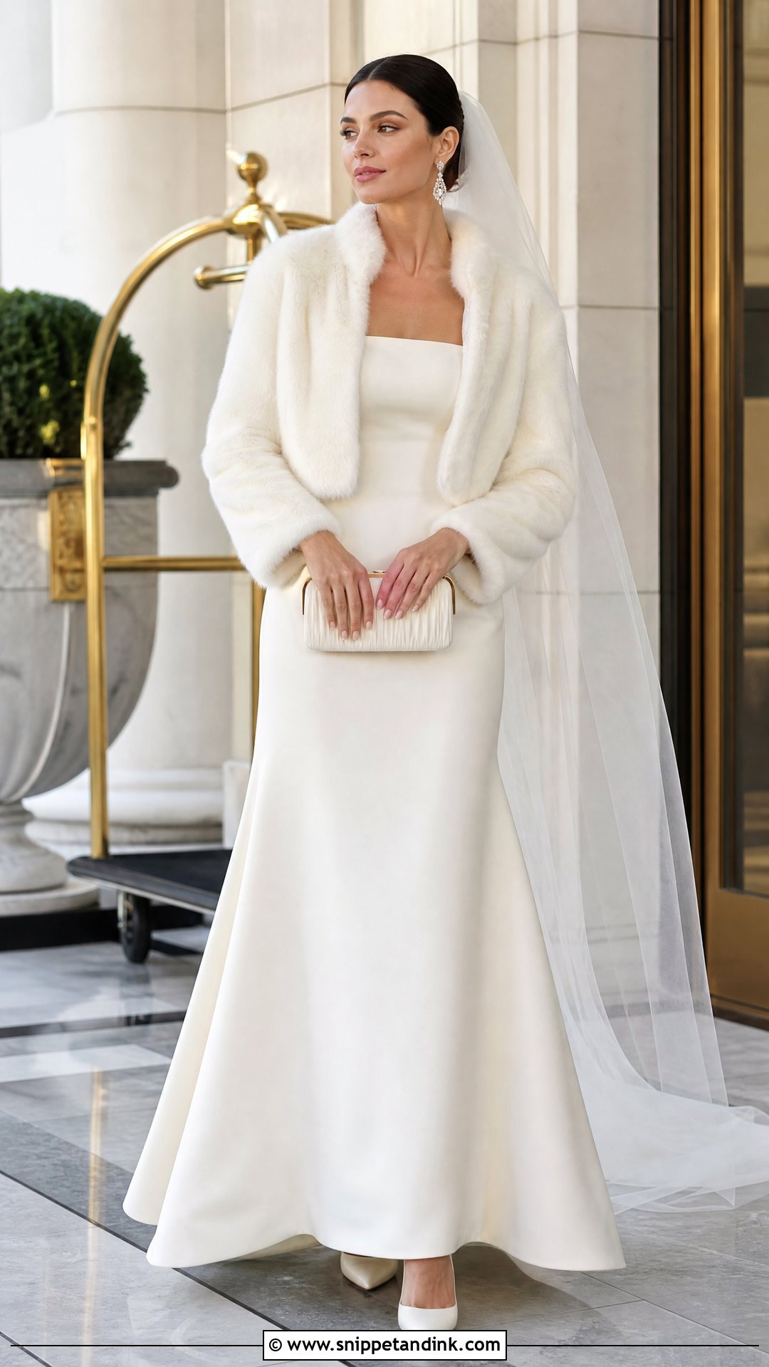 Satin Wedding Dress With Ivory Fur Coat - Snippet and Ink - 20 Wedding Dress with Fur Coat Ideas
