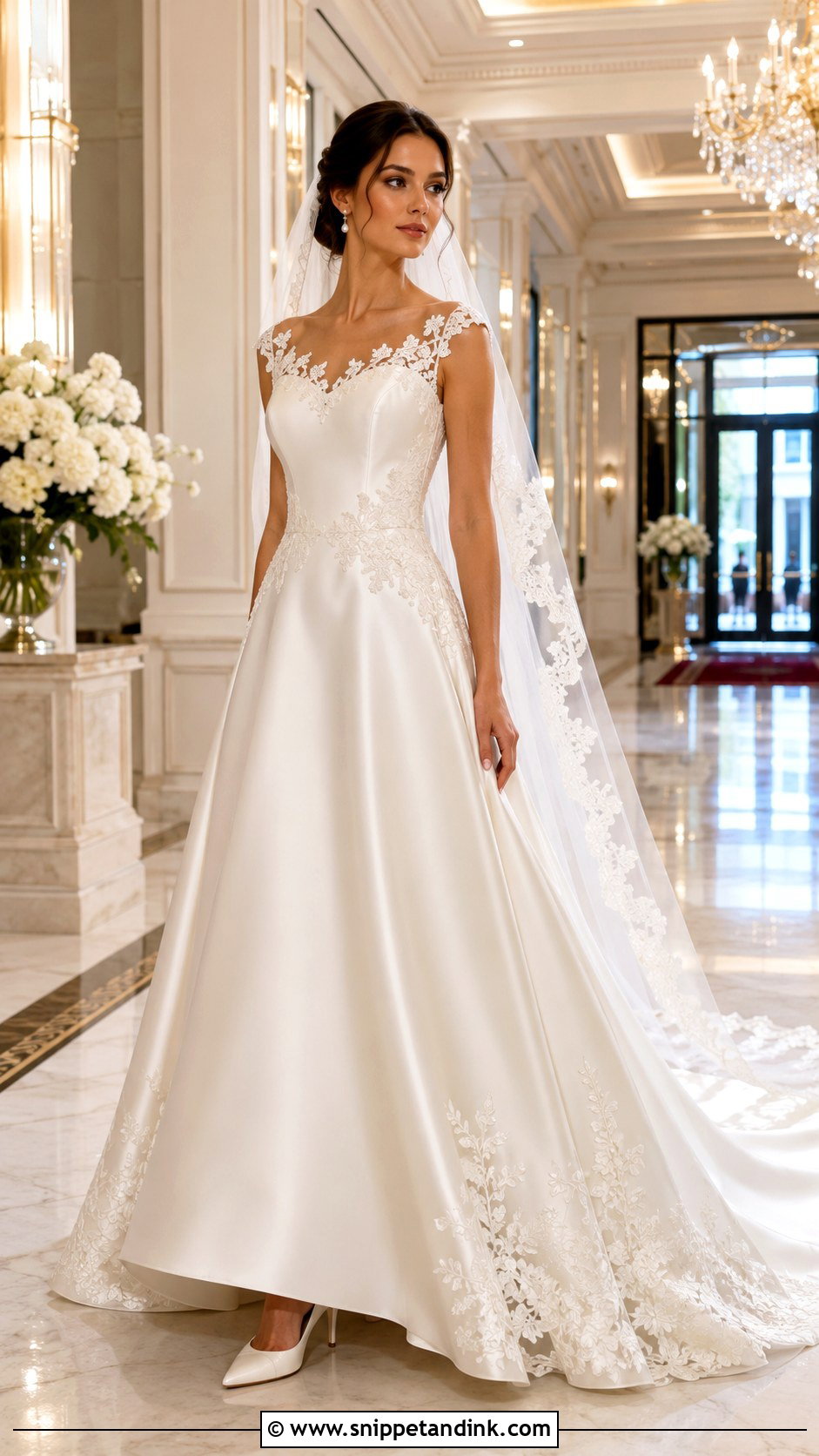 Satin Wedding Dress With Lace Applique - Snippet and Ink - 20 Lace Applique Wedding Dress Ideas
