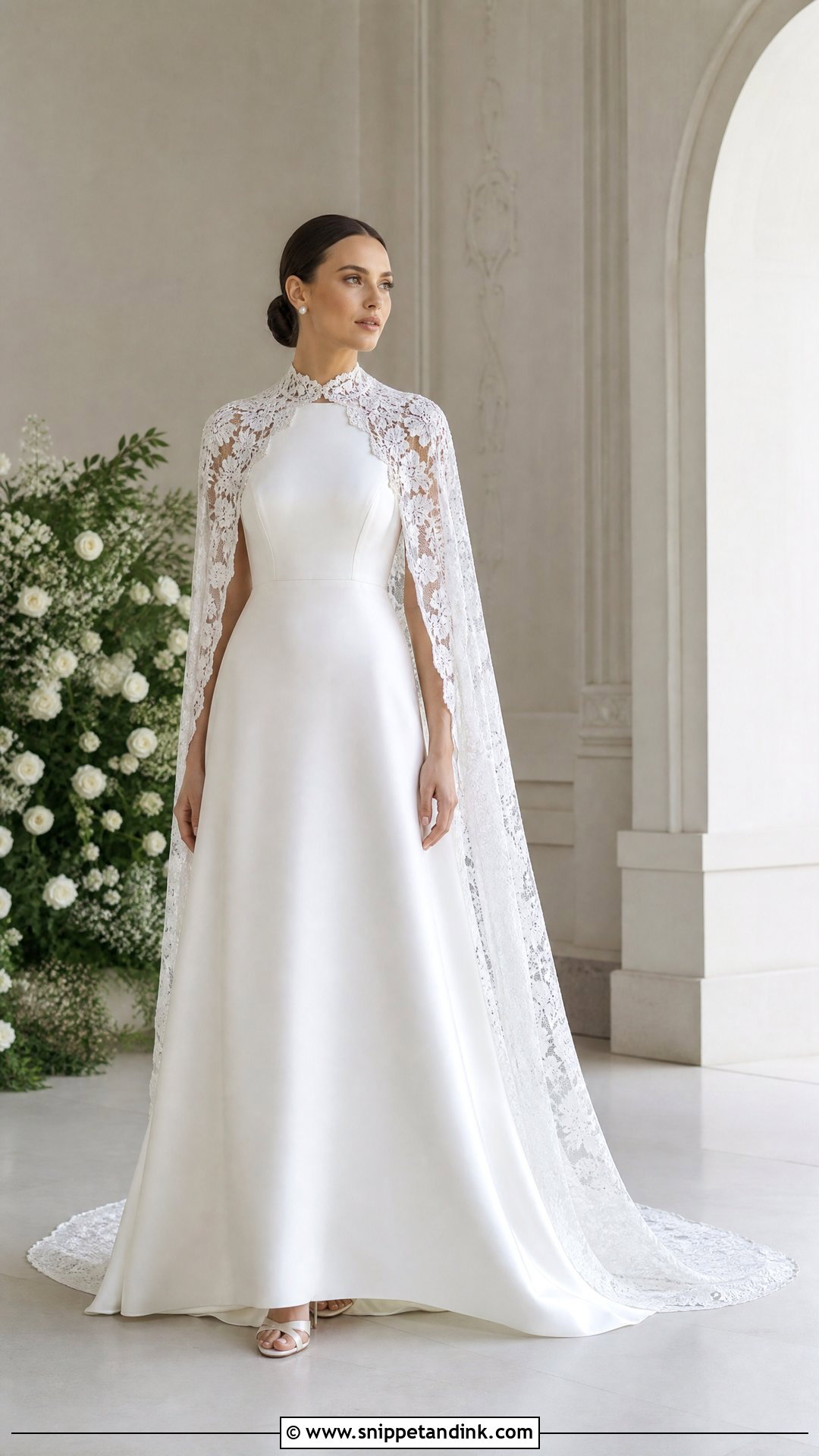 Satin Wedding Dress With Lace Cape - Snippet and Ink - 20 Satin Lace Wedding Dress Ideas